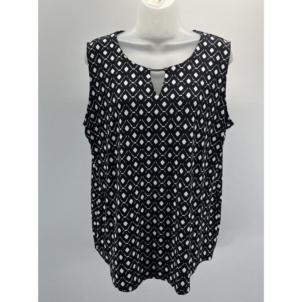 Chico's Black White Diamond Pattern Keyhole Tank Sleeveless Top Size 2